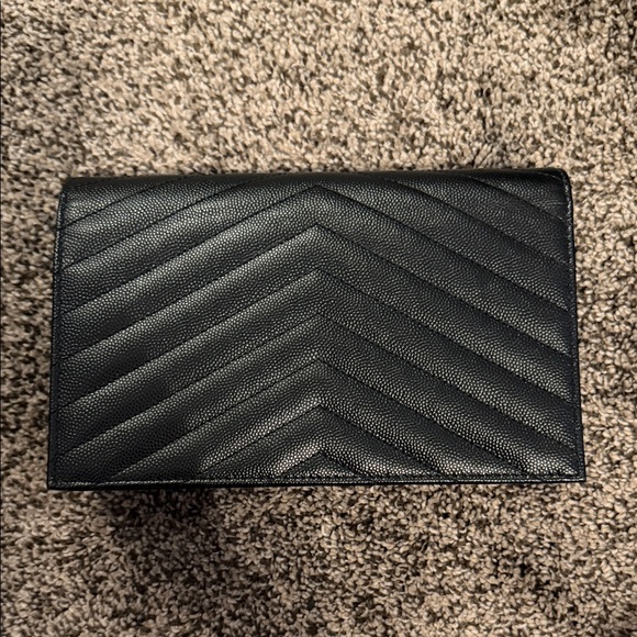 Yves Saint Laurent Black Quilted Clutch with Gold Logo - Picture 3 of 6